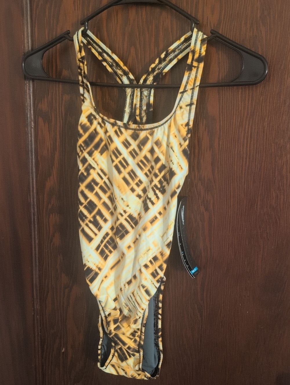 Speedo Race III Tech  Yellow & Black Crosshatch Racerback One-Piece Swimsuit